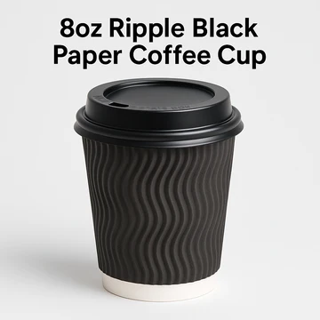 8oz Ripple Black coffee cup - 250ml